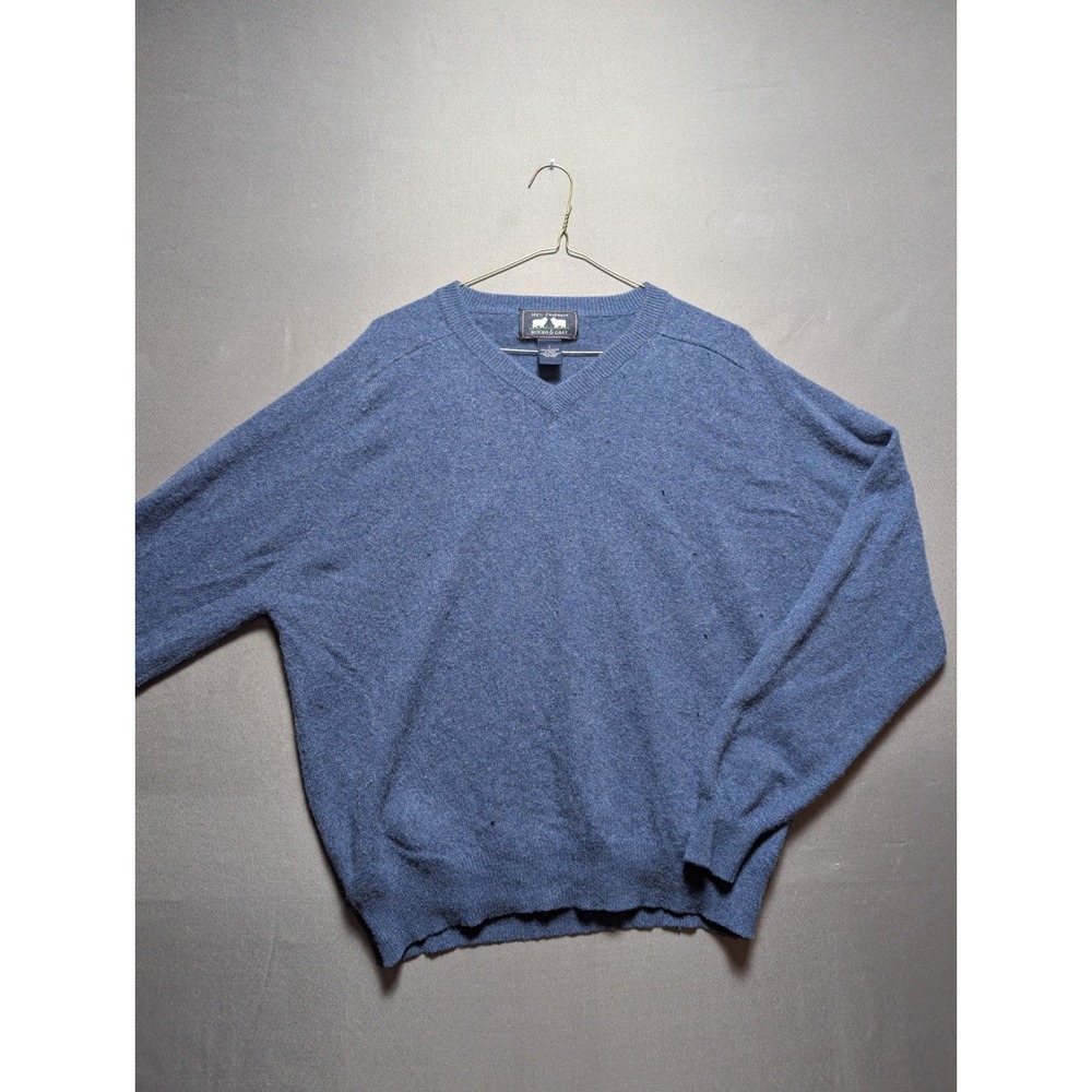 Woods & Gray Mens Large Navy Blue 100% Cashmere V Neck Tight Knit Sweater